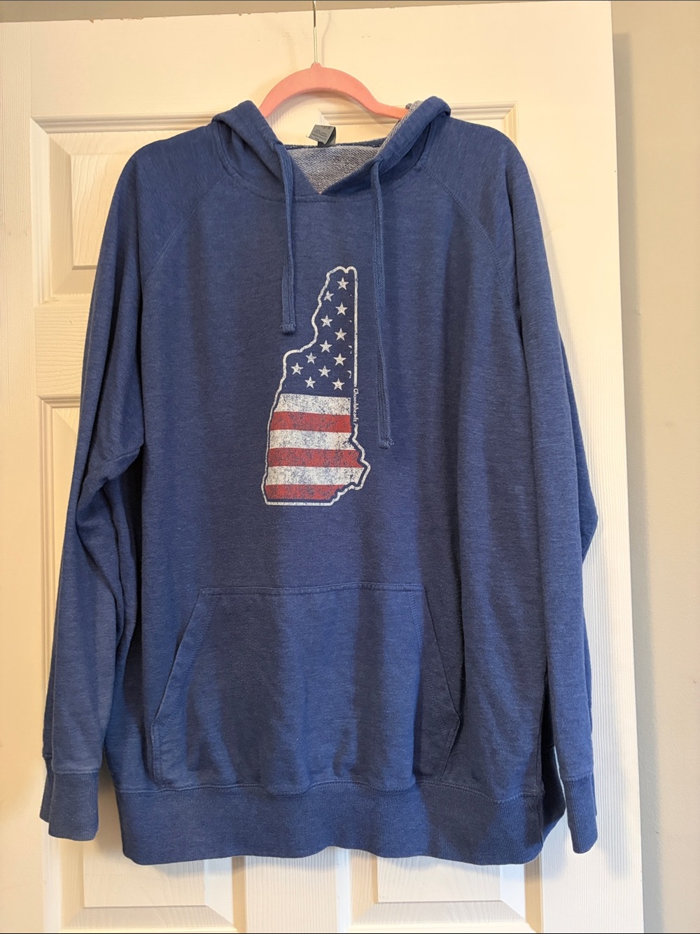 Men's Blue New Hampshire Chowdaheadz Pullover Hoodie with American Flag Graphic